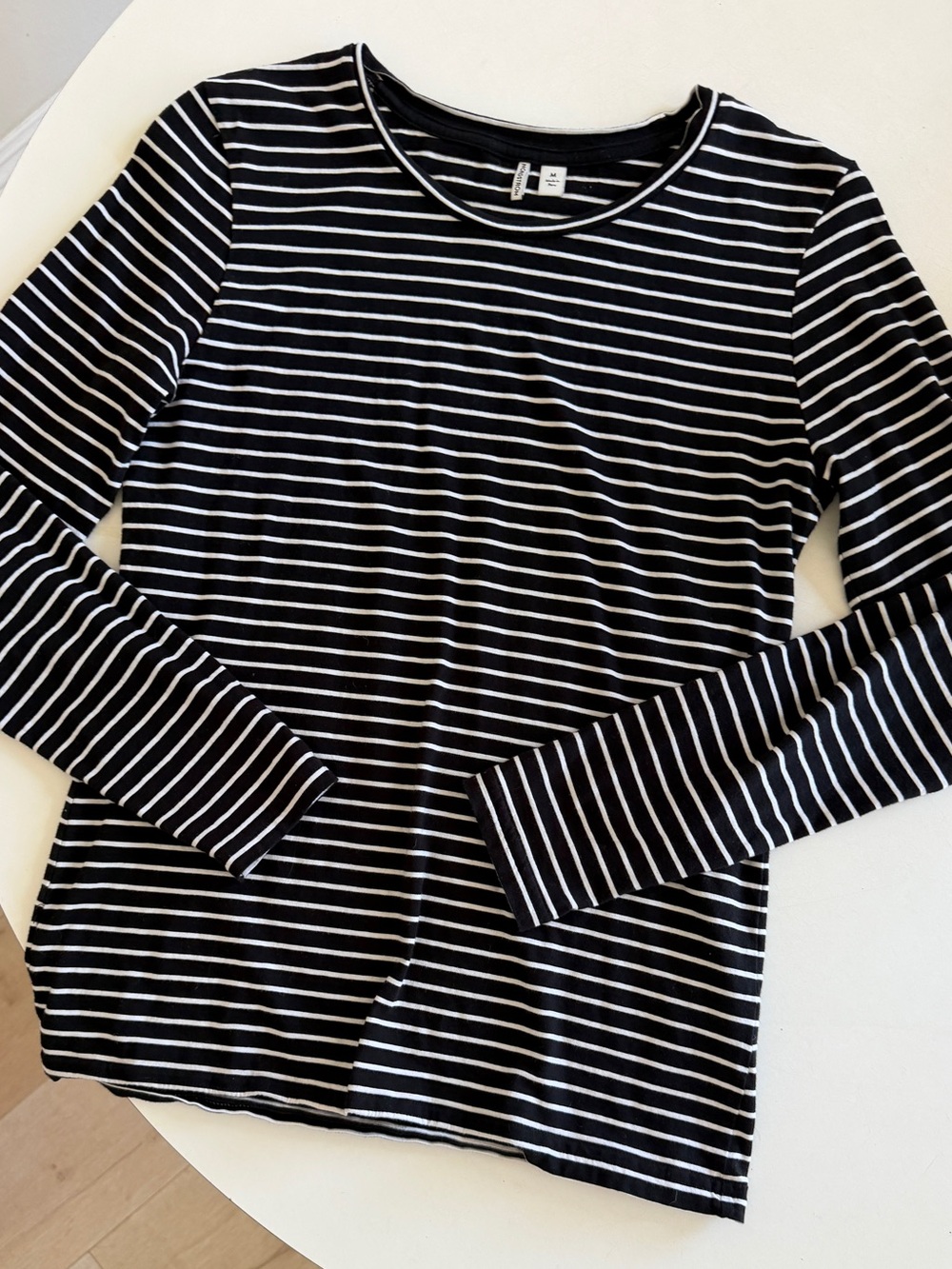 NORDSTROM Black / White Striped Long Sleeve Shirt - Medium